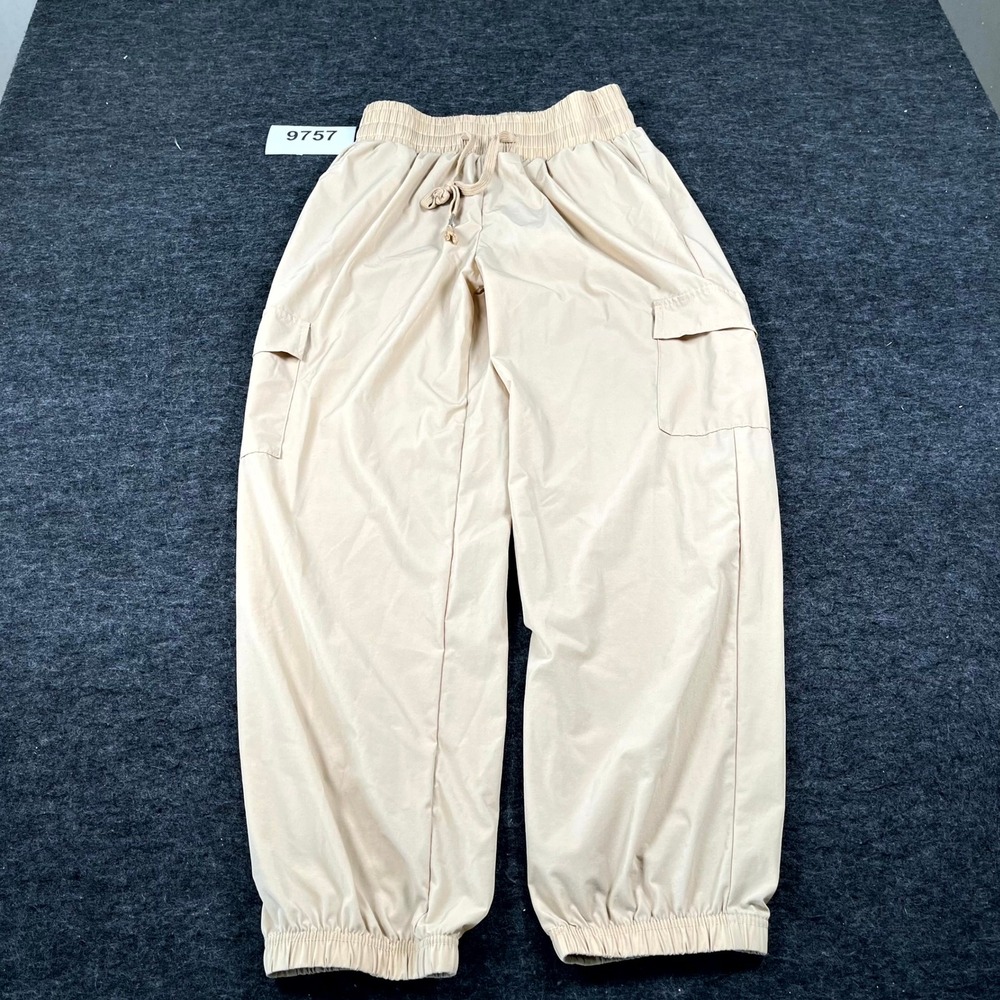 New Mix Cargo Pants Womens XL Beige Stretch Drawstring Waist Tapered Leg